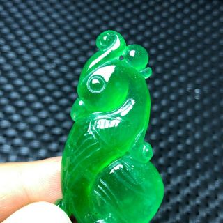 Collectible Green Jadeite Jade Handwork Chinese Riches & Honour Bird Pendant 2