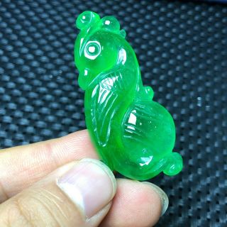 Collectible Green Jadeite Jade Handwork Chinese Riches & Honour Bird Pendant 4