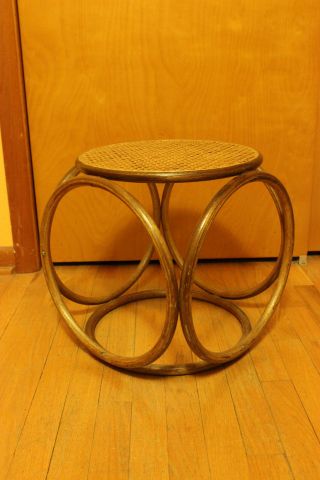 Vintage Natural Bamboo Rattan Cane Side End Stand Accent Table Round