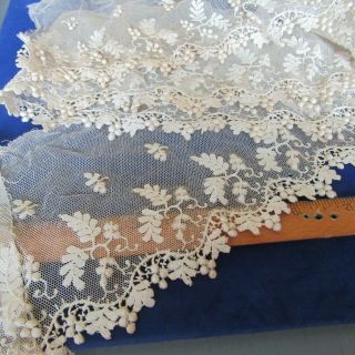Antique Tulle LACE Trim Bobbles Embroidery Victorian Edwardian 3D dress FLOUNCE 2