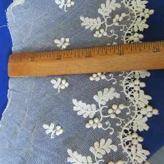 Antique Tulle LACE Trim Bobbles Embroidery Victorian Edwardian 3D dress FLOUNCE 3