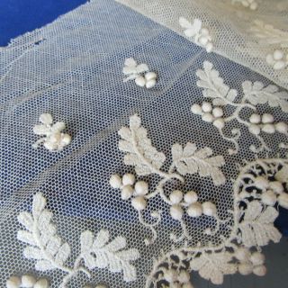 Antique Tulle LACE Trim Bobbles Embroidery Victorian Edwardian 3D dress FLOUNCE 4