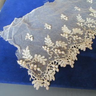 Antique Tulle LACE Trim Bobbles Embroidery Victorian Edwardian 3D dress FLOUNCE 5