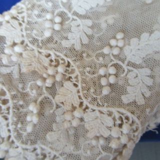Antique Tulle LACE Trim Bobbles Embroidery Victorian Edwardian 3D dress FLOUNCE 7