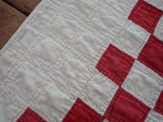 Patriotic Americana Antique c1880 Red White Blue TABLE or DOLL QUILT 21x16 4