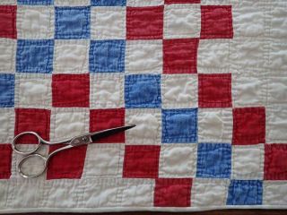Patriotic Americana Antique c1880 Red White Blue TABLE or DOLL QUILT 21x16 7