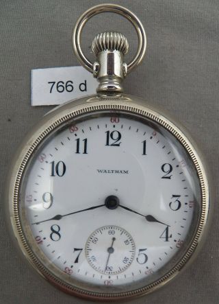Big Antique 18 Size Waltham Pocket Watch,  Durable Oversize Nickel Silver Case