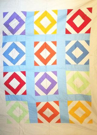 Diamond In The Square Quilt Hand Made Vtg Johnstown,  Pennsylvania Pa Solids71x86 "