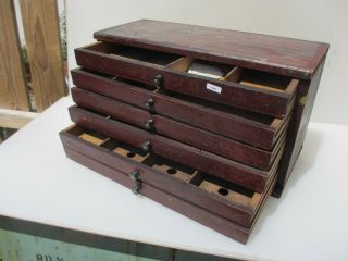 Small Vintage Wooden Chest Of Drawers Workshop Tools Storage Old 18.  5 " W