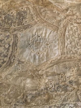 ANTIQUE FRENCH TAMBOUR NET LACE Boudoir Pillow Cover Embroidery Cut Work 2