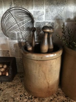 Aafa Antique Primitive Vintage Metal And Wood Kitchen Skimmer Scoop