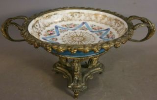 19thc Antique Gothic Victorian Era Gilt Winged Dragon Statue Porcelain Compote