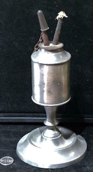 Antique American Pewter Whale Oil Lamp,  Smith & Co. ,  Boston,  Ma