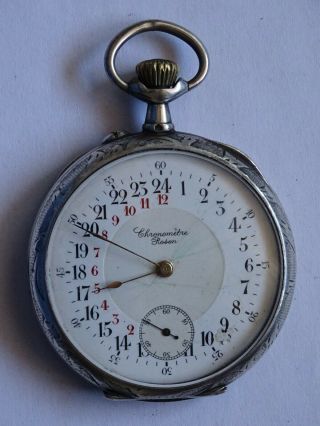Antique Pocket Watch Rosel With A 24 Hours Dial Made Of Silver