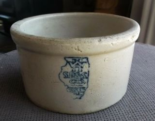 Small Antique White Hall Sp&s Co.  Butter Crock 6 " X 3 1/2 Illinois Map Stamp