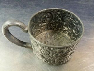 Antique Meriden Britannia Co Quadruple Silver Plate Art Nouveau Repoussé Mug Cup 2