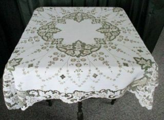 ANTIQUE MADEIRA TABLECLOTH - HAND EMBROIDERED BIRDS & FLOWERS 2