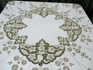 ANTIQUE MADEIRA TABLECLOTH - HAND EMBROIDERED BIRDS & FLOWERS 3