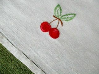 VINTAGE TABLECLOTH HAND EMBROIDERED CHERRIES & CHERRY BLOSSOM - LINEN 6