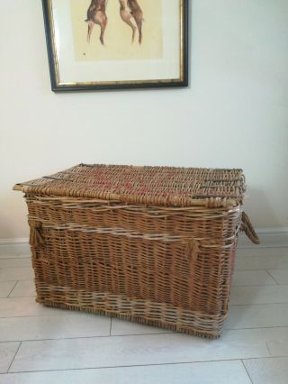 Large Antique Woven Willow Laundry Logs Storage Picnic Basket Trunk Scott Hall 4