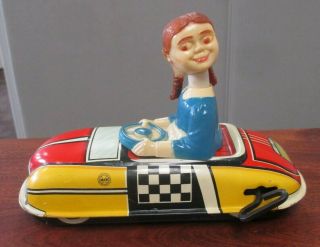 Vintage Marx Tin Litho Wind Up Dipsy Dora Nodder Bumper Taxi Car