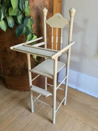 Antique Doll High Chair,  Paint,  Button Turnings,  Barrel Finials,  Tray