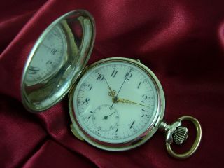 Antique Swiss Quarter Repeater Chronograph Silver 900 Pocket Watch
