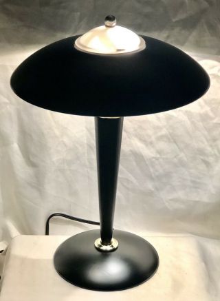 Vintage 18” Black Mid Century Atomic Flying Saucer UFO Retro Touch Desk Lamp 2