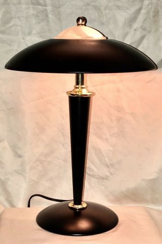 Vintage 18” Black Mid Century Atomic Flying Saucer UFO Retro Touch Desk Lamp 3