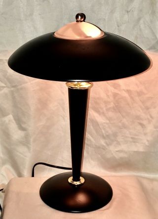 Vintage 18” Black Mid Century Atomic Flying Saucer UFO Retro Touch Desk Lamp 4