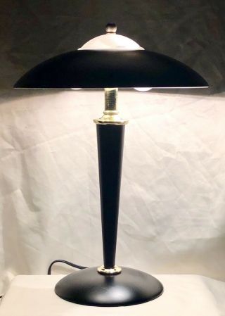 Vintage 18” Black Mid Century Atomic Flying Saucer UFO Retro Touch Desk Lamp 5
