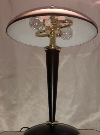 Vintage 18” Black Mid Century Atomic Flying Saucer UFO Retro Touch Desk Lamp 6