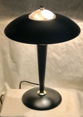Vintage 18” Black Mid Century Atomic Flying Saucer UFO Retro Touch Desk Lamp 7