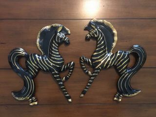 Vintage Norcrest Japan Mid Century Ceramic Wall Decor Art Zebras Set Pair