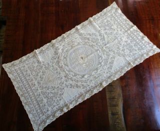 Antique Normandy French Lace Runner 2 With Label Made In France