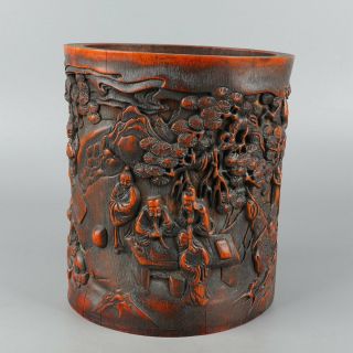 Chinese Exquisite Hand - Carved The Ancients Carving Bamboo Brush Pot