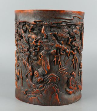 Chinese Exquisite Hand - carved the ancients Carving bamboo Brush Pot 2