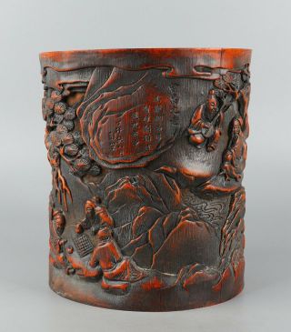 Chinese Exquisite Hand - carved the ancients Carving bamboo Brush Pot 3