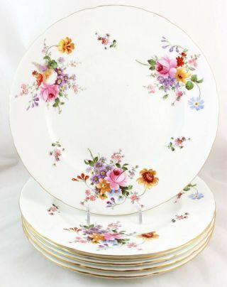 Set 6 Dinner Plates Vintage Royal Crown Derby China England Derby Posies Gold
