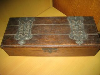 Antique Arts And Crafts Wooden Oak Storage Box.  No Key.