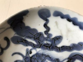 2 Chinese Antique blue white dragon porcelain dish plate China 2