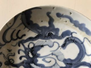 2 Chinese Antique blue white dragon porcelain dish plate China 5