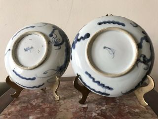 2 Chinese Antique blue white dragon porcelain dish plate China 8