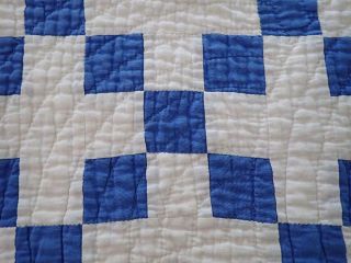 Antique Farmhouse Blue & White Nine Patch Table Doll Quilt RUNNER 24x20 5