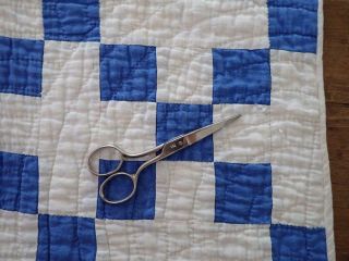 Antique Farmhouse Blue & White Nine Patch Table Doll Quilt RUNNER 24x20 7