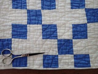 Antique Farmhouse Blue & White Nine Patch Table Doll Quilt RUNNER 24x20 8