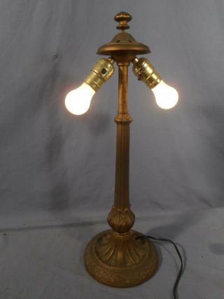 Antique Art Deco Nouveau Cast Iron/brass Table Desk Double Light Lamp Vtg Ornate
