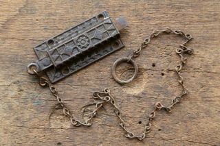 Antique Vintage Cast Iron Door Latch Lock Pull Chain Ornate Old Door Hardware