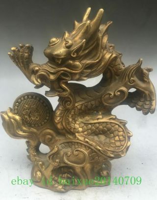 Chinese Fengshui Brass Wealth Money Auspicious Zodiac Dragon Beast Statue E02