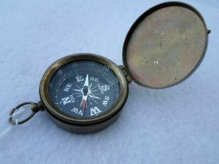 Antique Finish Brass Compass With Lid - Old Vintage Pocket Style - Nautical Marine